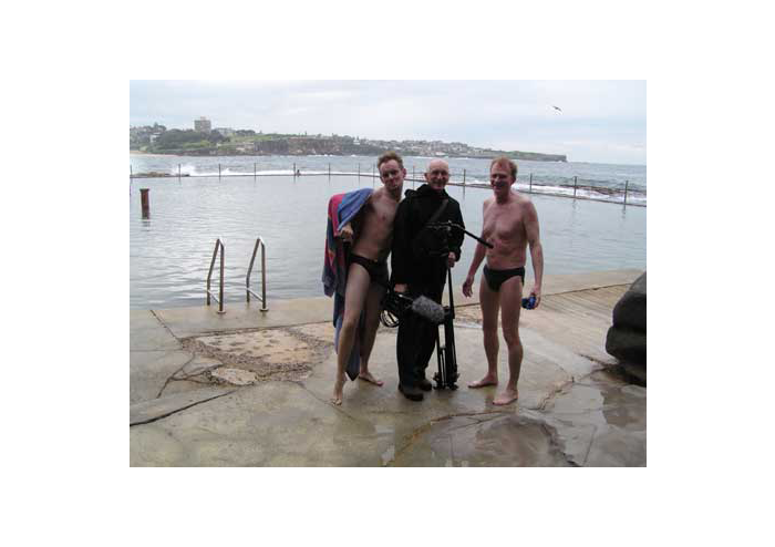 Behind the Scenes - After shooting the opening scene Ben and Greg with cameraman Peter pose for Barbara's camera